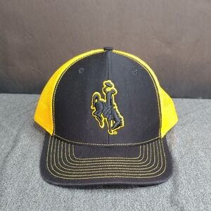 Bucking Bronco Trucker Hat Cap Snap Back Ball Yellow Black Embroidered Logo Mesh